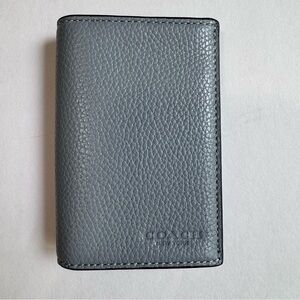 Coach Bifold Card Case Pebble Leather Wallet Unisex Gray Blue